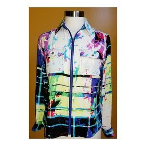 Tracy M Splashes Multi Color Zipper Jacket Small